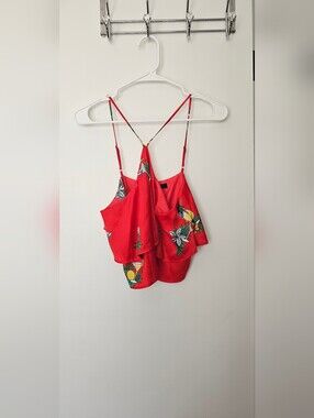Layered Tropical Red Camisole Top
